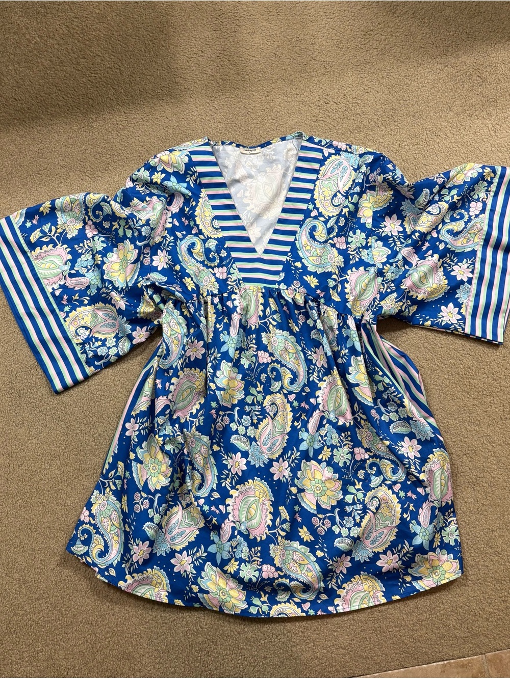 Sunday Up Kadee Blue Paisley V-Neck Women's Dress large